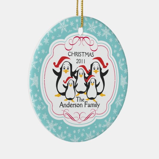 Cute Penguins Familie van 5 kerstversiering Keramisch Ornament (Rechts)