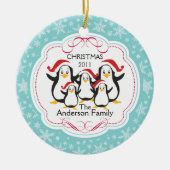 Cute Penguins Familie van 5 kerstversiering Keramisch Ornament (Voorkant)