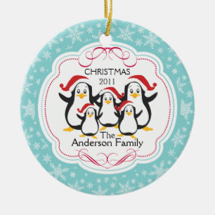 Cute Penguins Familie van 5 kerstversiering Keramisch Ornament