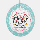 Cute Penguins Familie van 5 kerstversiering Keramisch Ornament (Links)