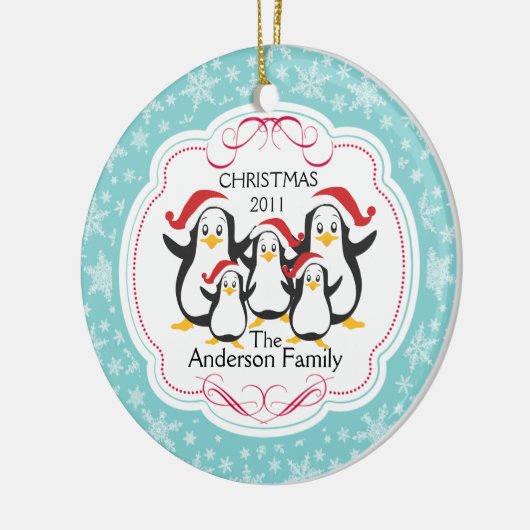 Cute Penguins Familie van 5 kerstversiering Keramisch Ornament (Links)