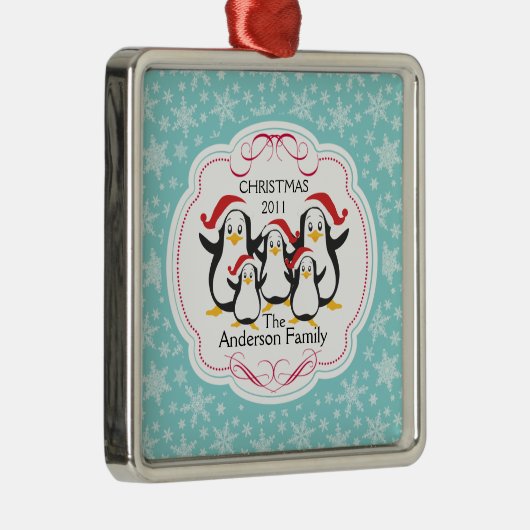 Cute Penguins Familie van 5 kerstversiering Metalen Ornament (Rechts)