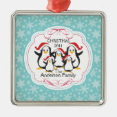 Cute Penguins Familie van 5 kerstversiering Metalen Ornament (Voorkant)
