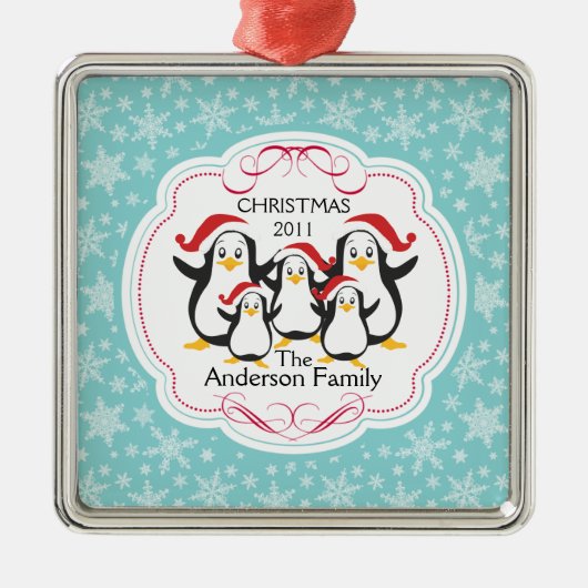 Cute Penguins Familie van 5 kerstversiering Metalen Ornament (Voorkant)