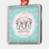 Cute Penguins Familie van 5 kerstversiering Metalen Ornament (Links)