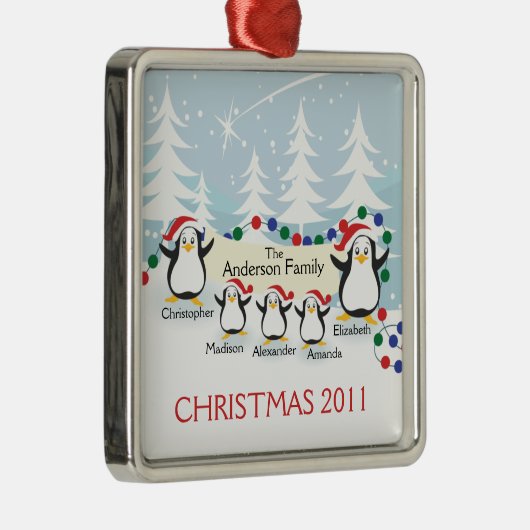 Cute Penguins Familie van 5 kerstversiering Metalen Ornament (Rechts)