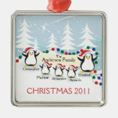 Cute Penguins Familie van 5 kerstversiering Metalen Ornament (Voorkant)