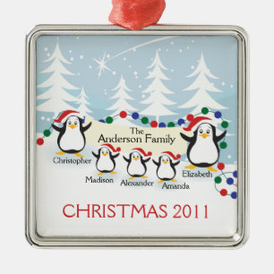 Cute Penguins Familie van 5 kerstversiering Metalen Ornament