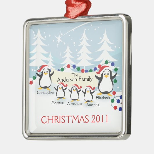 Cute Penguins Familie van 5 kerstversiering Metalen Ornament (Links)