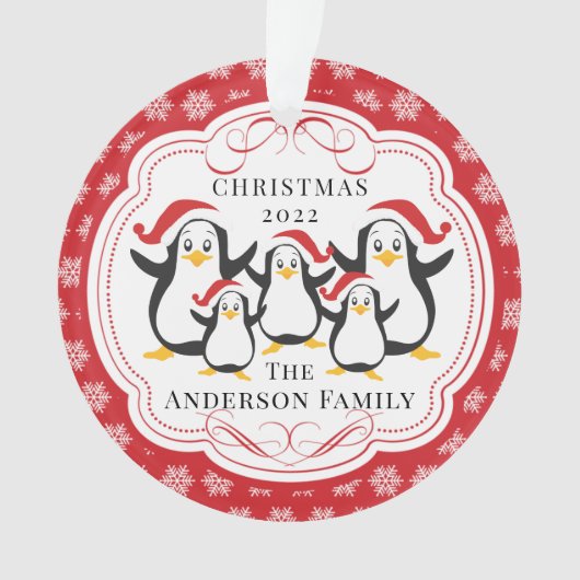 Cute Penguins Familie van 5 kerstversiering Ornament (voorkant)