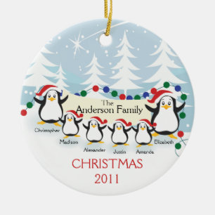 Cute Penguins Familie van 6 kerstversiering Keramisch Ornament