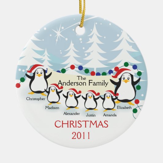 Cute Penguins Familie van 6 kerstversiering Keramisch Ornament (Voorkant)