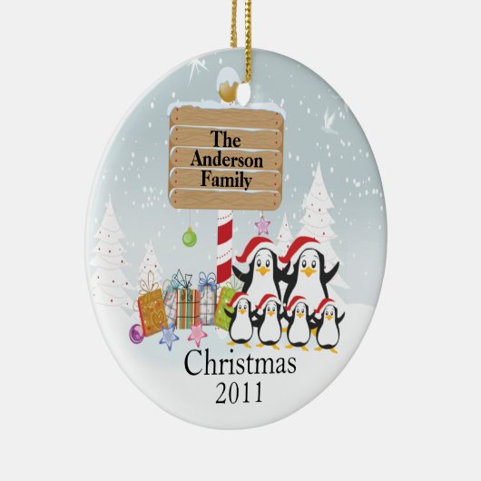 Cute Penguins Familie van 6 kerstversiering Keramisch Ornament (Rechts)