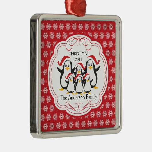 Cute Penguins Familie van 6 kerstversiering Metalen Ornament (Rechts)