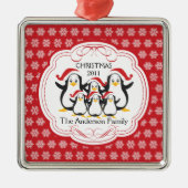 Cute Penguins Familie van 6 kerstversiering Metalen Ornament (Voorkant)
