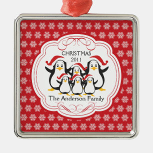 Cute Penguins Familie van 6 kerstversiering Metalen Ornament