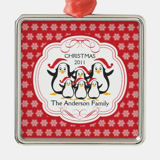 Cute Penguins Familie van 6 kerstversiering Metalen Ornament (Voorkant)