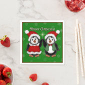 Cute Penguins Green Merry Christmas Napkins Servet (Insitu)