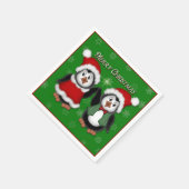 Cute Penguins Green Merry Christmas Napkins Servet (Hoek)