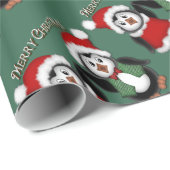 Cute Penguins Green Merry-kerstakelpapier Cadeaupapier (Rol Hoek)