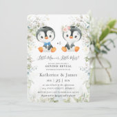 Cute Penguins Greenery Gender onthulling Baby show Kaart (Staand voorkant)