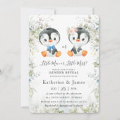 Cute Penguins Greenery Gender onthulling Baby show Kaart (Voorkant)
