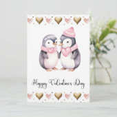 Cute Penguins Happy Valentines Day Feestdagenkaart (Staand voorkant)