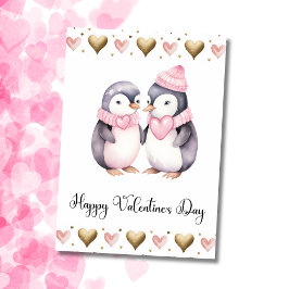 Cute Penguins Happy Valentines Day Feestdagenkaart