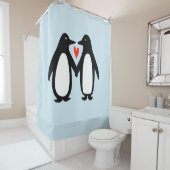 Cute Penguins Holding Handen met hart Douchegordijn (In situ)