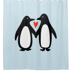 Cute Penguins Holding Handen met hart Douchegordijn