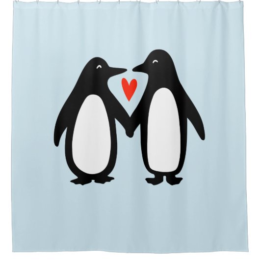 Cute Penguins Holding Handen met hart Douchegordijn (Voorkant)