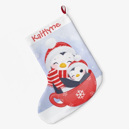 Cute Penguins in een Cup Grote Kerstsok (Achterkant (Hangend))