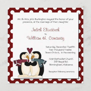 Cute Penguins in Love Wedding Invitation Kaart