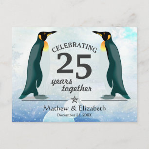 Cute Penguins in sneeuw   25e Jubileum voor wedden Briefkaart