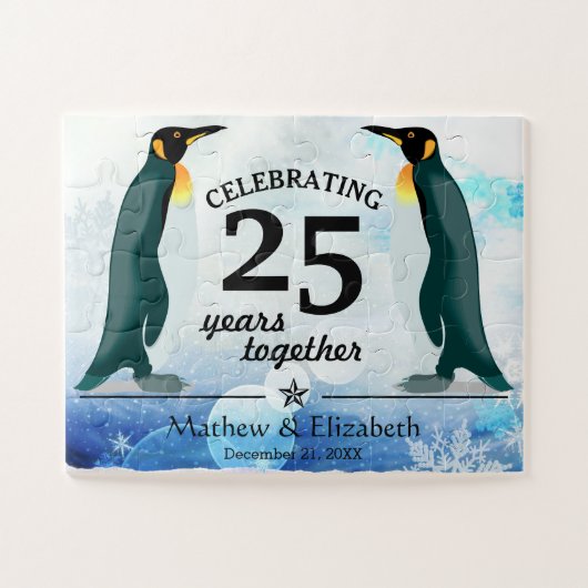 Cute Penguins in sneeuw | 25e Jubileum voor wedden Legpuzzel (Horizontaal)