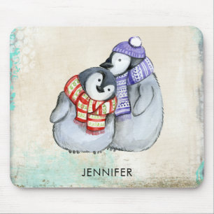 Cute Penguins in Winter Scarves and Petten Custom Muismat