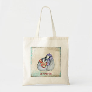 Cute Penguins in Winter Scarves and Petten Custom Tote Bag