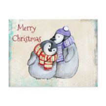Cute Penguins in Winter Scarves en Petten Kerstmis