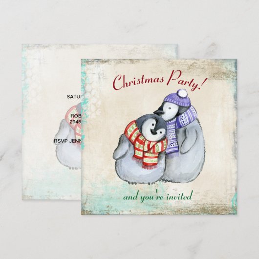 Cute Penguins in Winter Scarves en Petten Kerstmis Kaart (Voorkant / Achterkant)