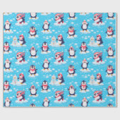 Cute Penguins Kerstmis Cadeaupapier (Vlak)