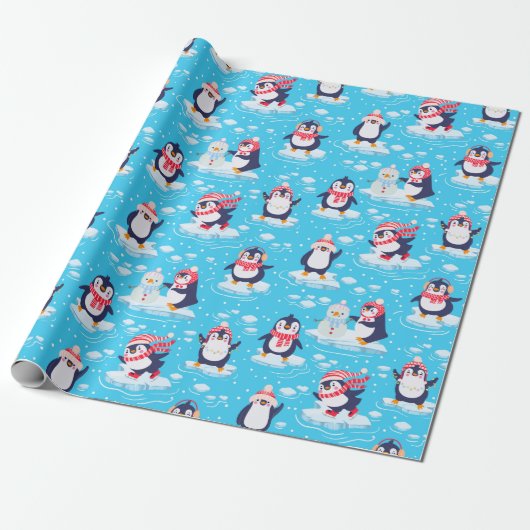Cute Penguins Kerstmis Cadeaupapier (Uitgerold)