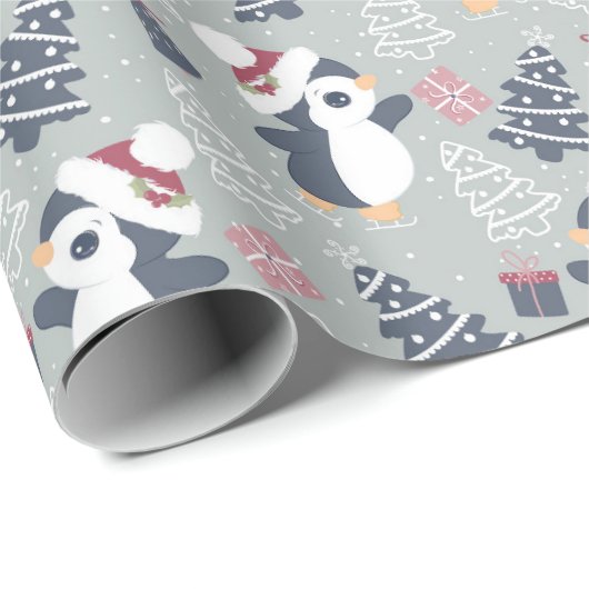 Cute Penguins Kerstmis Cadeaupapier (Rol Hoek)