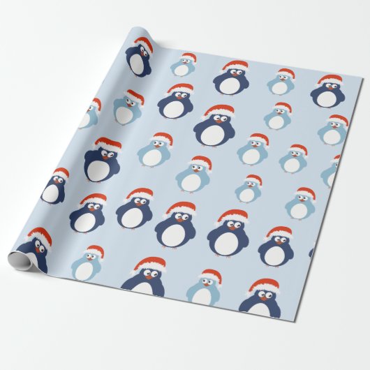 Cute Penguins Kerstmis Cadeaupapier (Uitgerold)