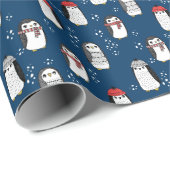 Cute Penguins kinder kerstblauw Cadeaupapier (Rol Hoek)