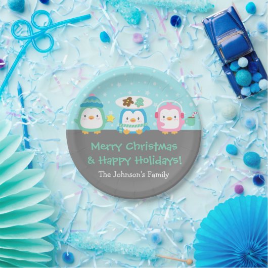 Cute Penguins Merry-kerstfeestartikelen Papieren Bordje (Feest)