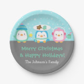 Cute Penguins Merry-kerstfeestartikelen Papieren Bordje (Voorkant)