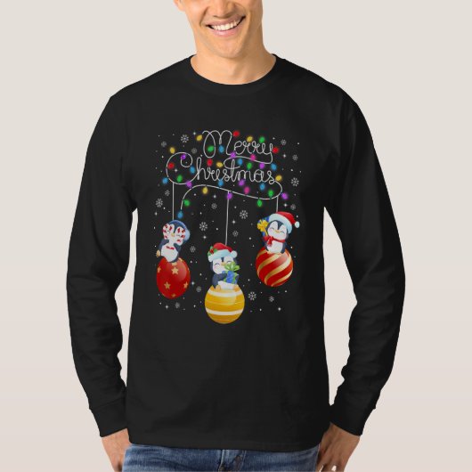 Cute Penguins Merry Kerstlights Ornaments Bal T-shirt (Voorkant)