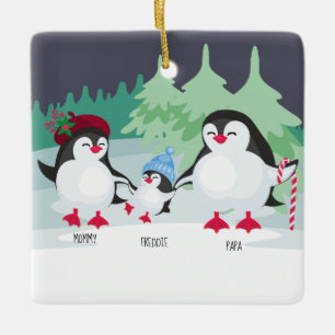Cute Penguins met Names for Family of 3 Keramisch Ornament