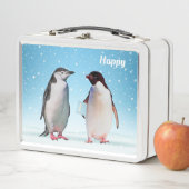 Cute Penguins on Light Blue Metal Lunch Box (In situ)