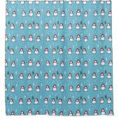 Cute Penguins on Light Blue with Snowflakes  Douchegordijn (Voorkant)
